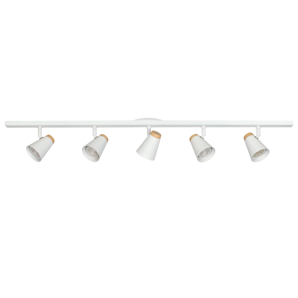 APLIQUE/PLAFON 5 LUCES BARRAL BLANCO C/MADERA CONICO 100X4CM